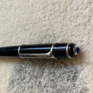 Cartier Diabolo de Cartier Black Lacquer Silver Tone Ballpoint Pen with Saphire